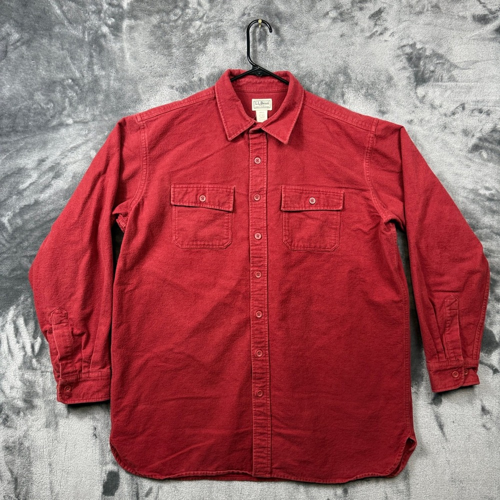 LL Bean Chamois Shirt Mens XL-Tall Red Cotton Flannel Button Down Long Sleeve